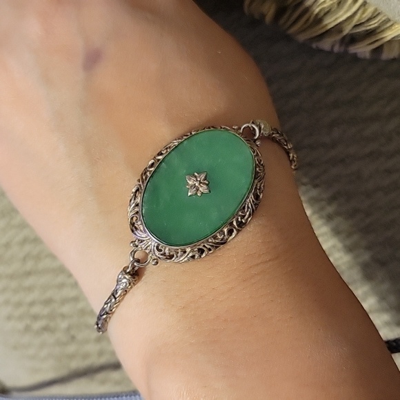 Vintage Jade bracelet 925 - Picture 4 of 10